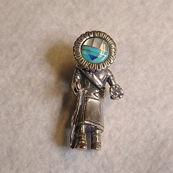 Kachina Tawa The Sun God 925 Inlay Native American Pendant - Picture 1 of 10